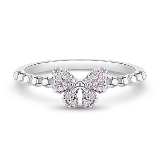 Sterling Silver Pink CZ Bow Children's Ring