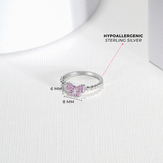 Sterling Silver Pink CZ Bow Children's Ring