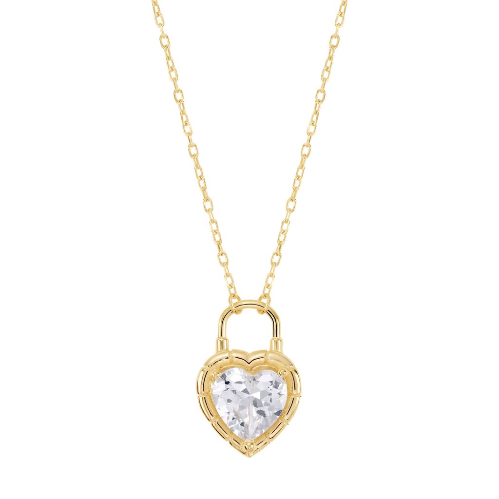 14k Gold Plated CZ Heart Lock Necklace