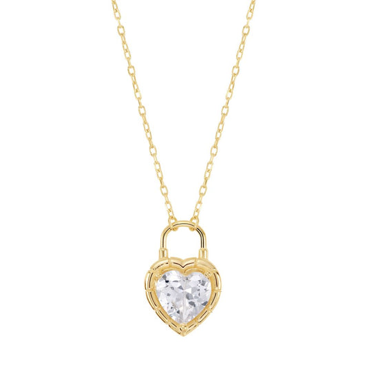14k Gold Plated CZ Heart Lock Necklace