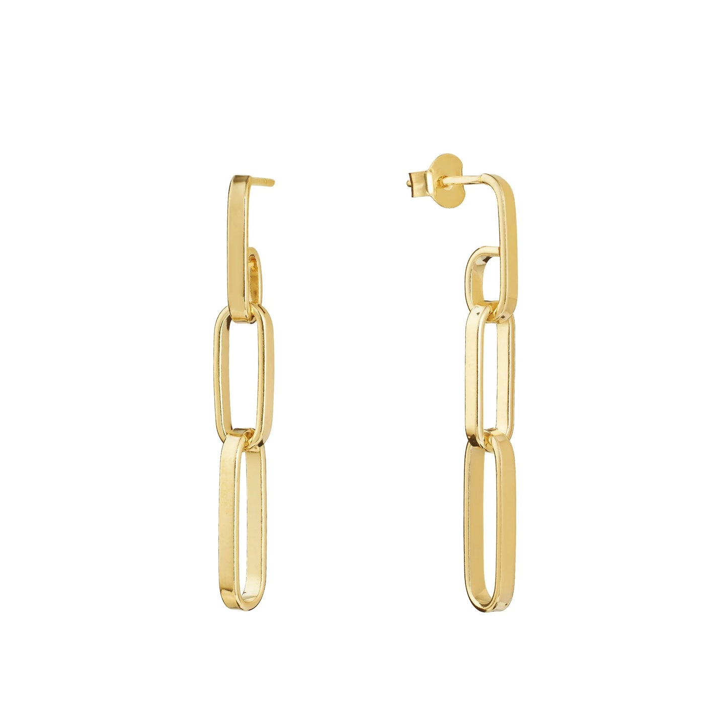 14K Gold Plated Open Oval Link Drop Earrings