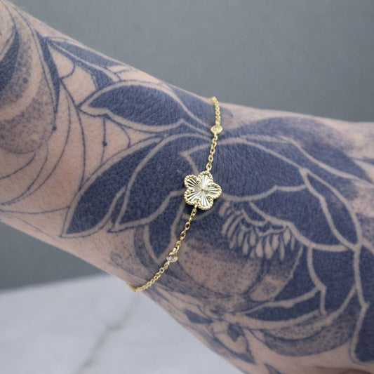 14K Gold Plated CZ Clover Bracelet