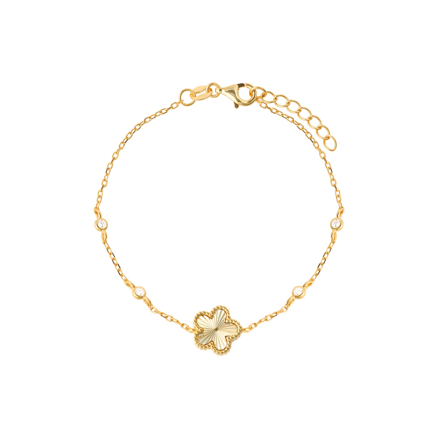 14K Gold Plated CZ Clover Bracelet