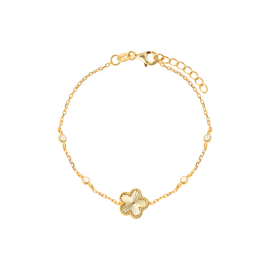14K Gold Plated CZ Clover Bracelet