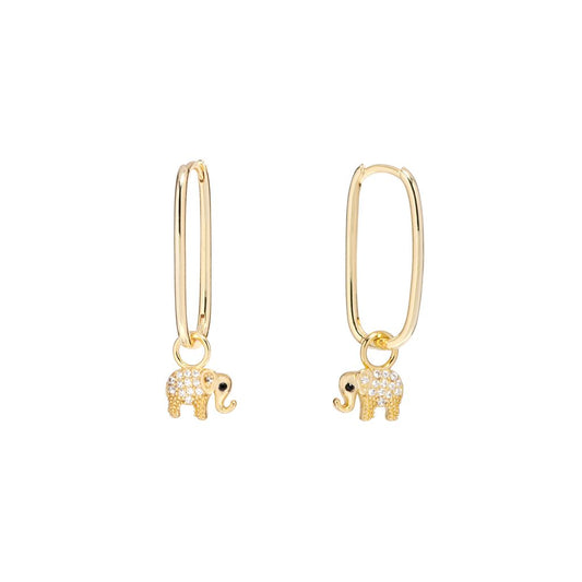 14k Gold Plated CZ Elephant Drop Huggie Hoops
