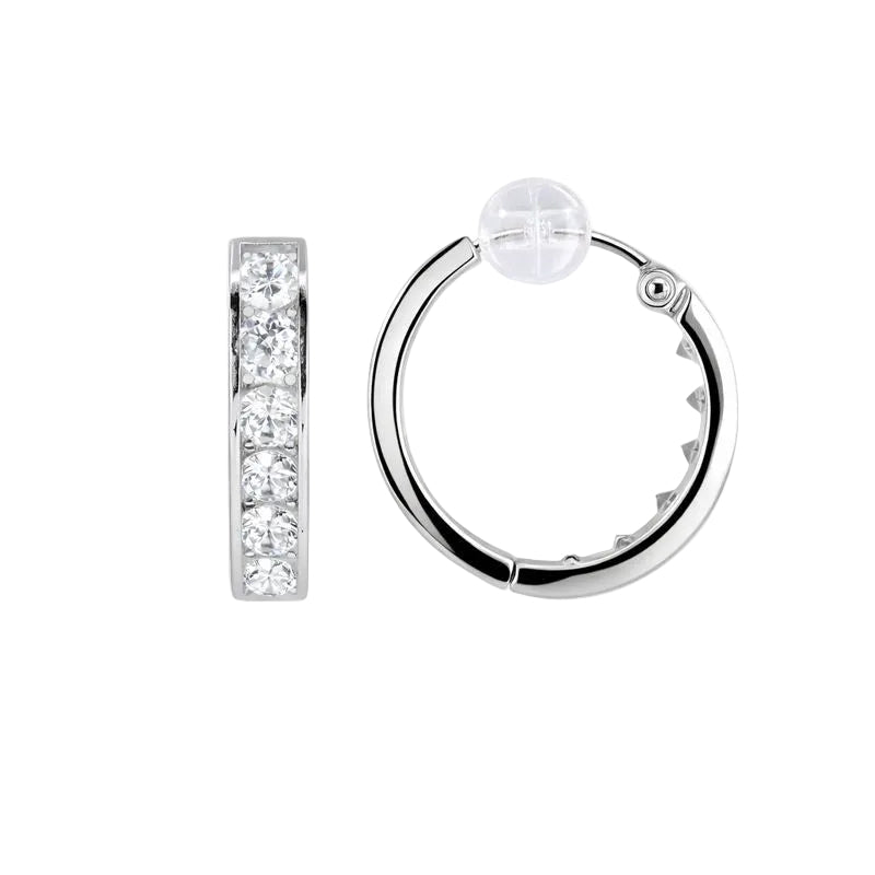 14K White Gold One Row Channel Set CZ 3.5mm Hoop Earrings