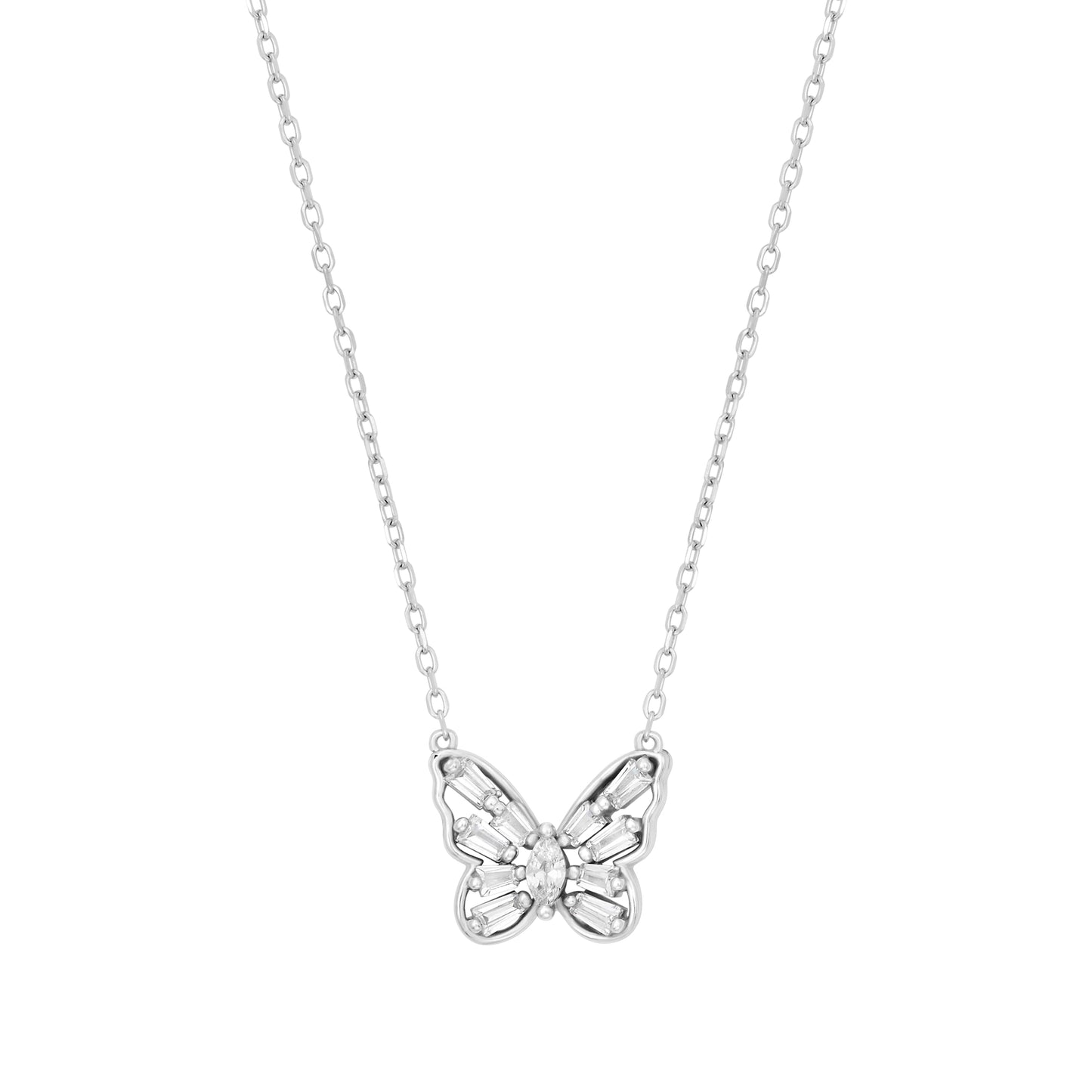 Sterling Silver Baguette CZ Butterfly Necklace