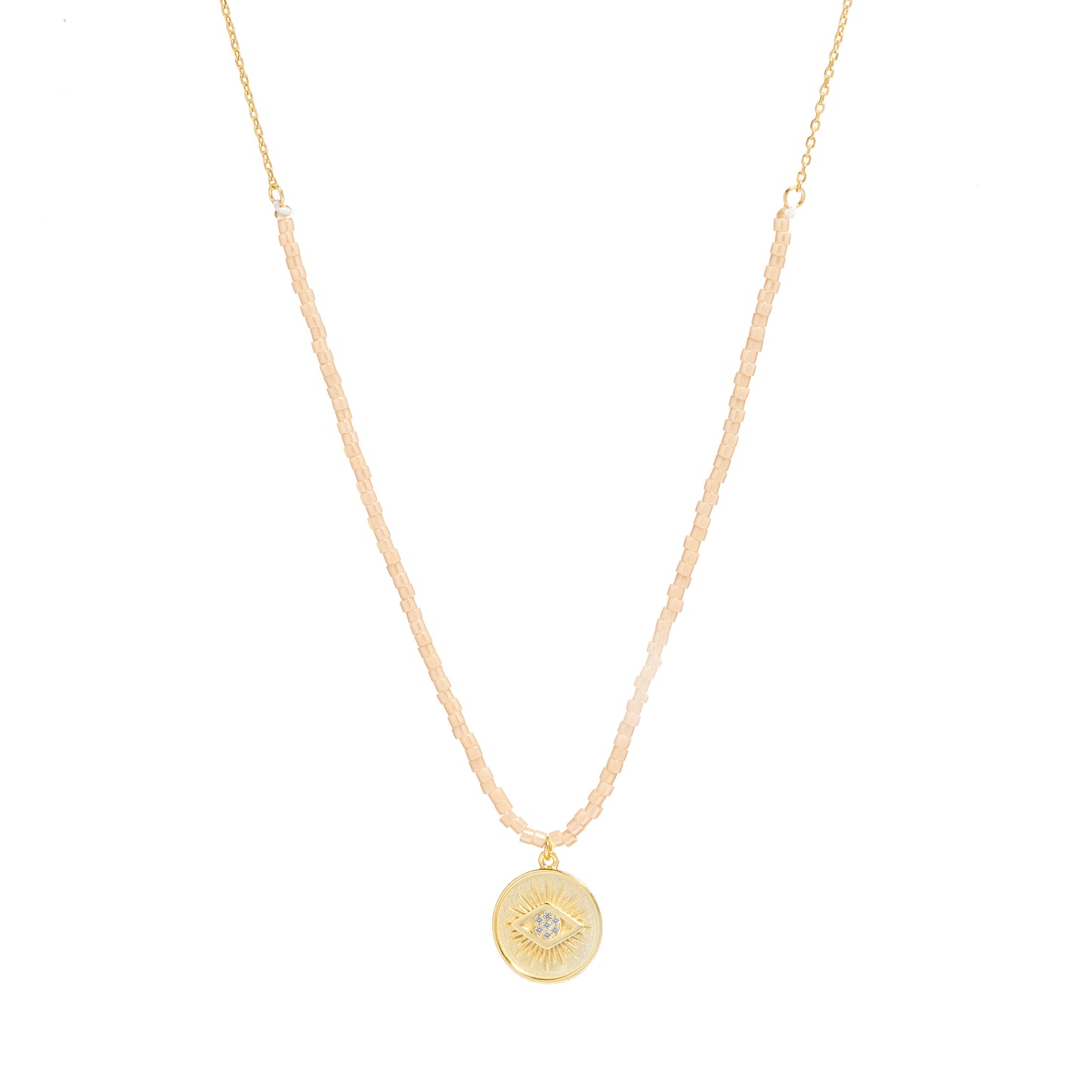 14k Gold Plated CZ Guardian Eye Beaded Necklace