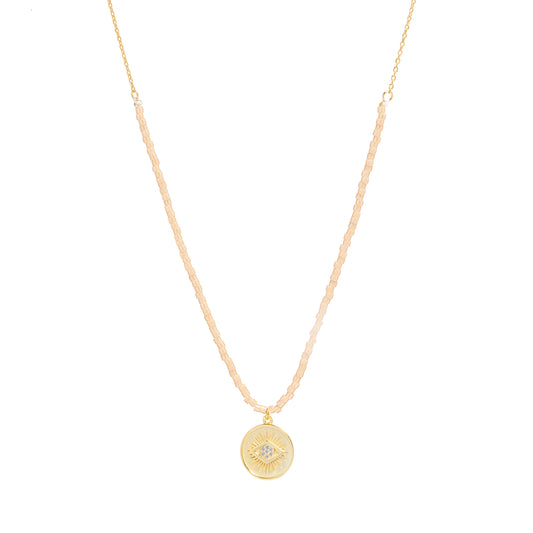 14k Gold Plated CZ Guardian Eye Beaded Necklace