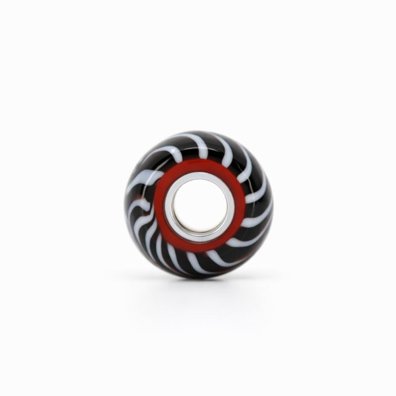 Sterling Silver Black & White Swirl Murano Glass Bead Charm