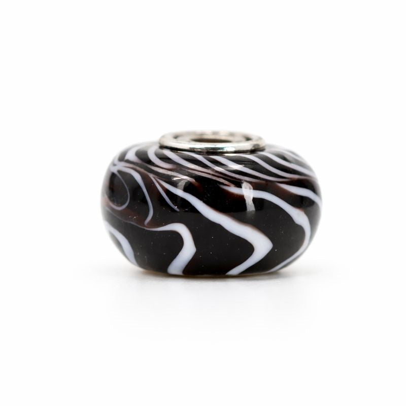 Sterling Silver Black & White Swirl Murano Glass Bead Charm
