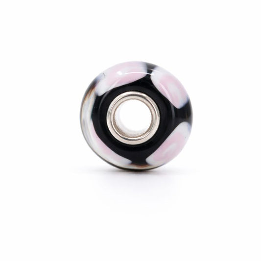 Sterling Silver Black, White & Pink Spotted Murano Glass Bead Charm