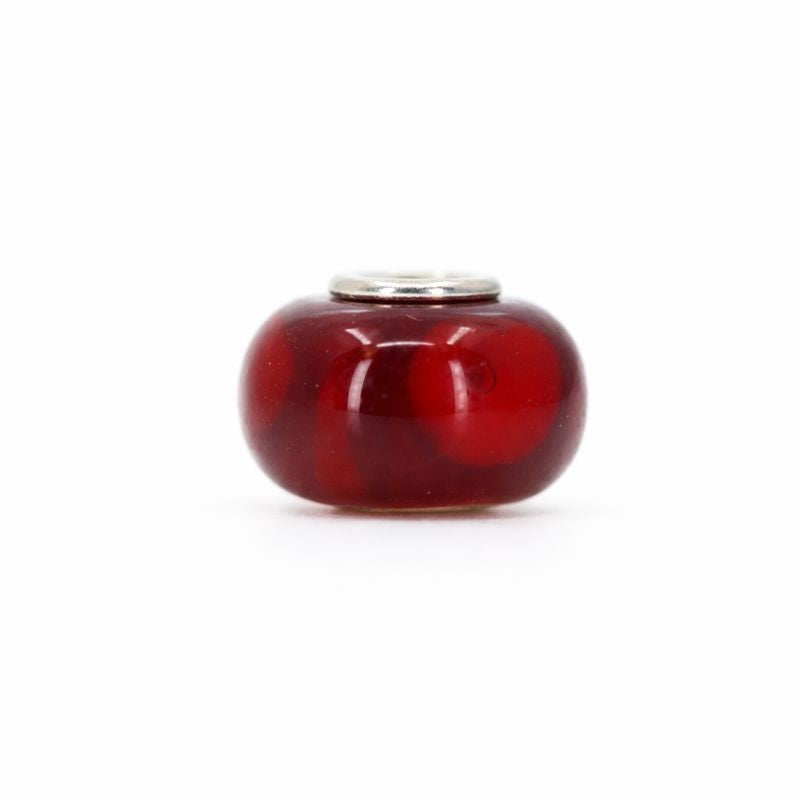 Sterling Silver Dark Red & Red Spotted Murano Glass Bead Charm