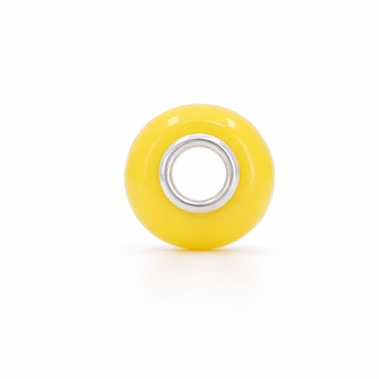 Sterling Silver Yellow & White Heart Swirl Murano Glass Bead Charm