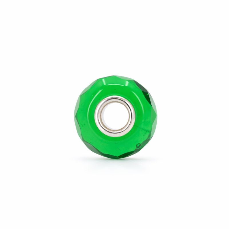 Sterling Silver Green & White Heart Swirl Murano Glass Bead Charm