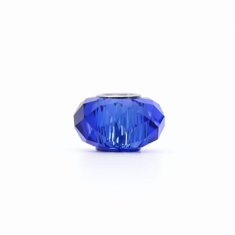 Sterling Silver Blue Checkered CZ Bead Charm