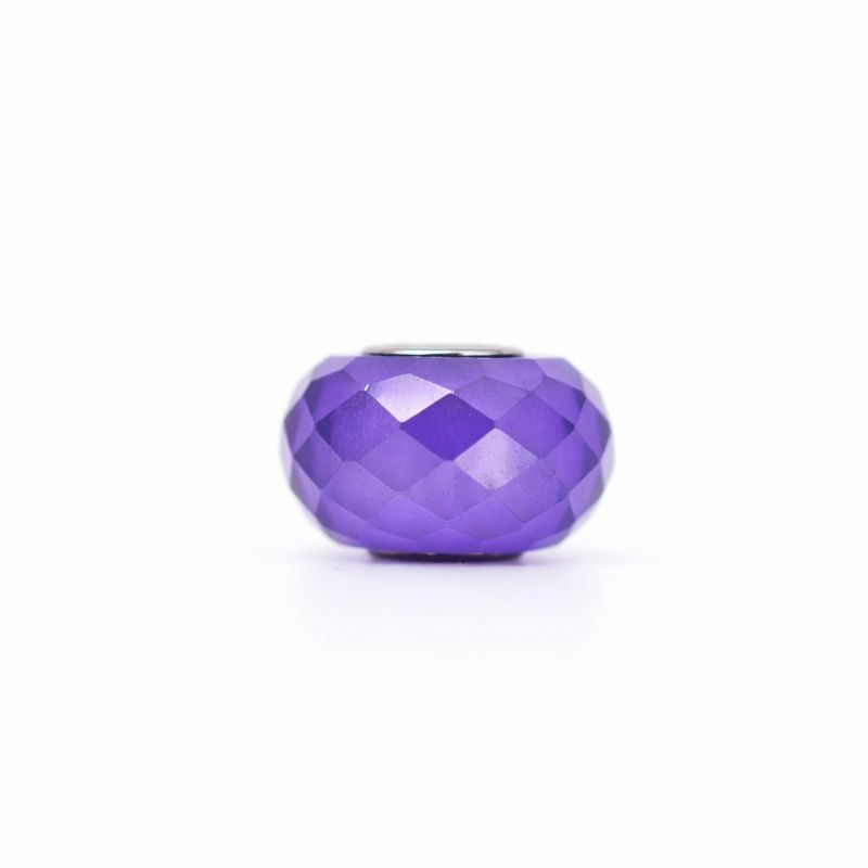 Sterling Silver Purple Checkered CZ Bead Charm