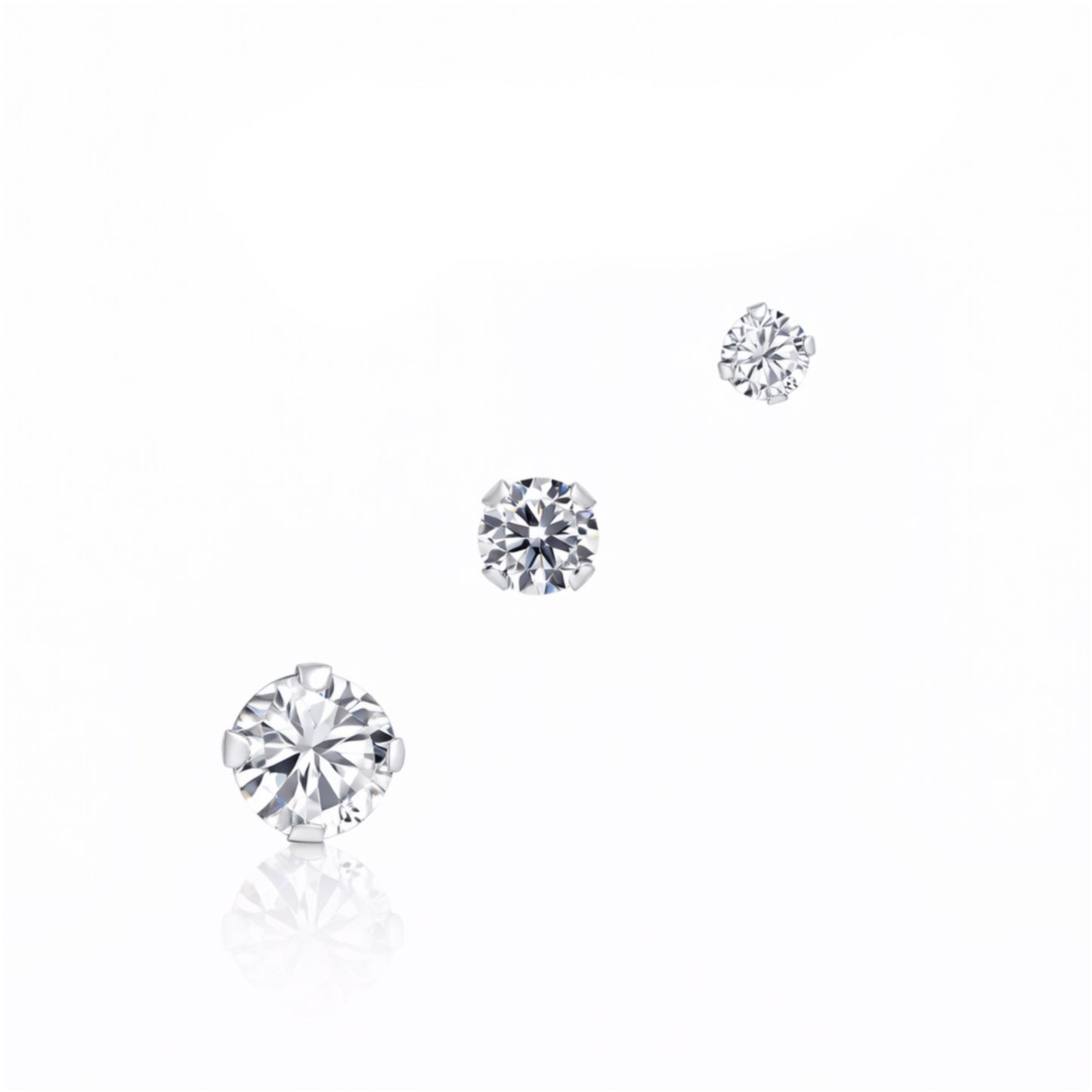 10K White Gold Single Progressive Size CZ Stud Earrings Set