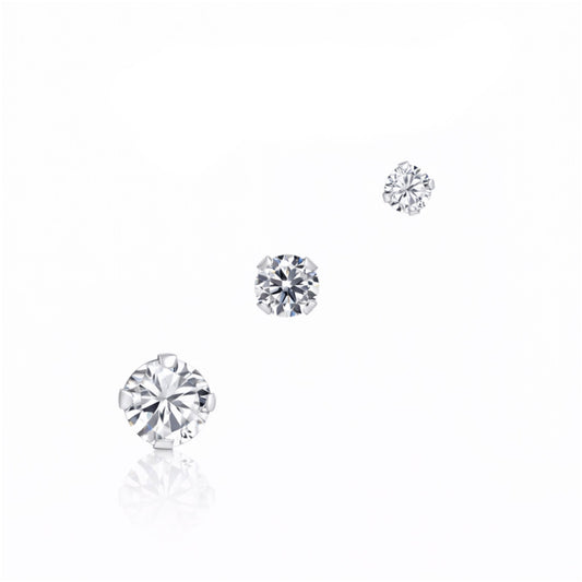 10K White Gold Single Progressive Size CZ Stud Earrings Set