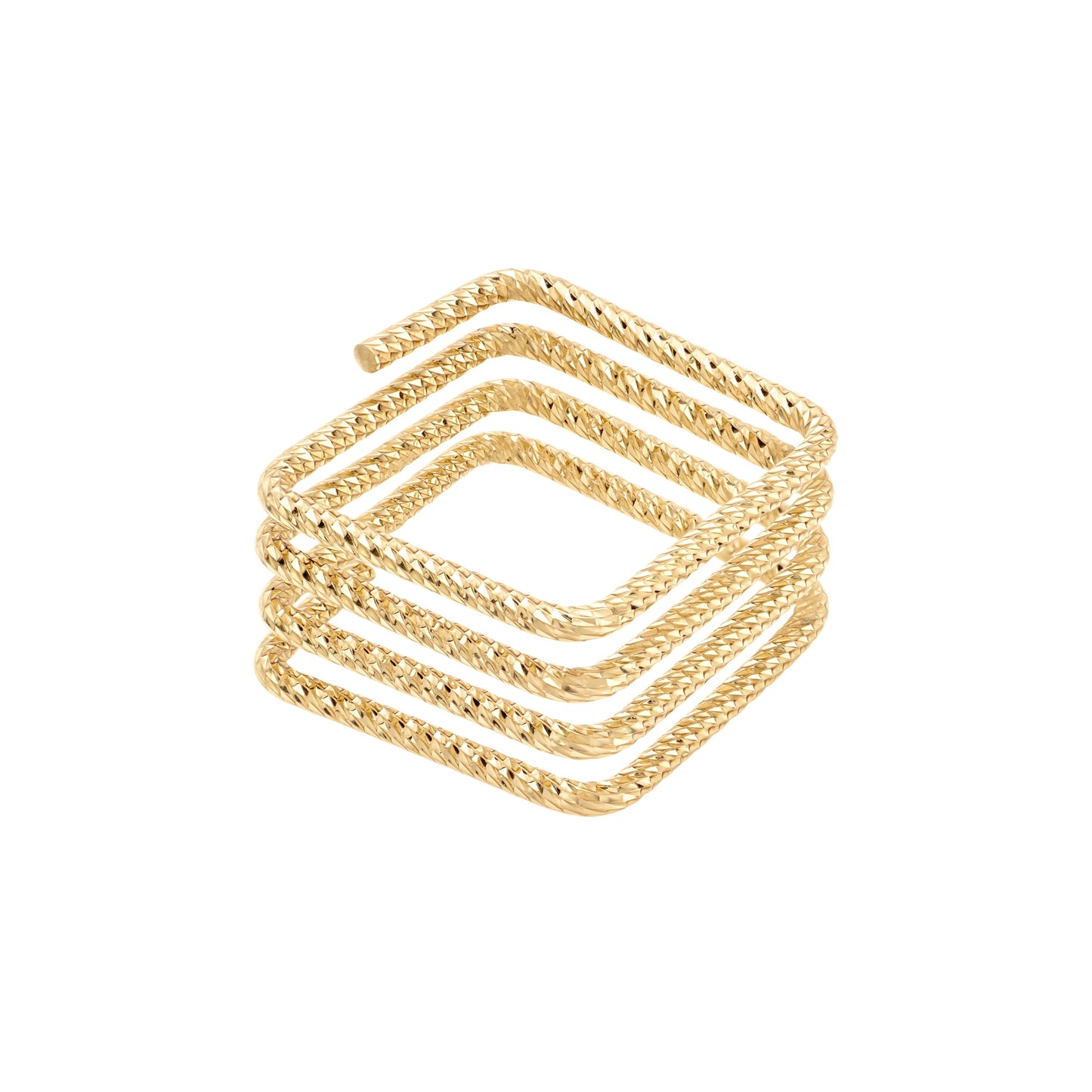 14K Gold Diamond-Cut Square Multi-Row Ring