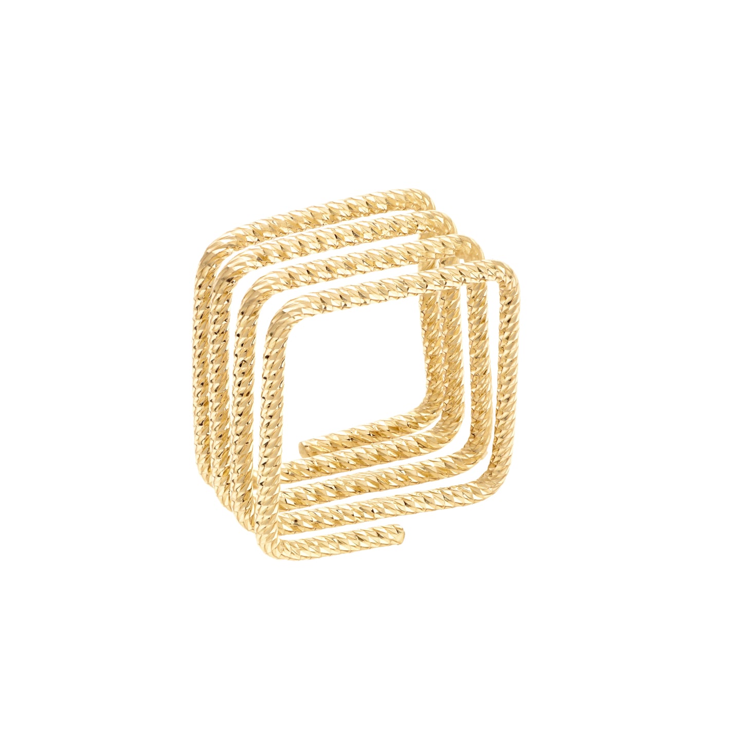 14K Gold Diamond-Cut Square Multi-Row Ring