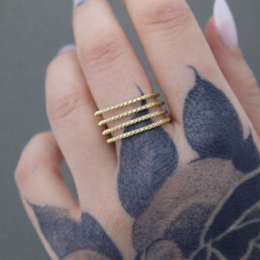14K Gold Diamond-Cut Square Multi-Row Ring
