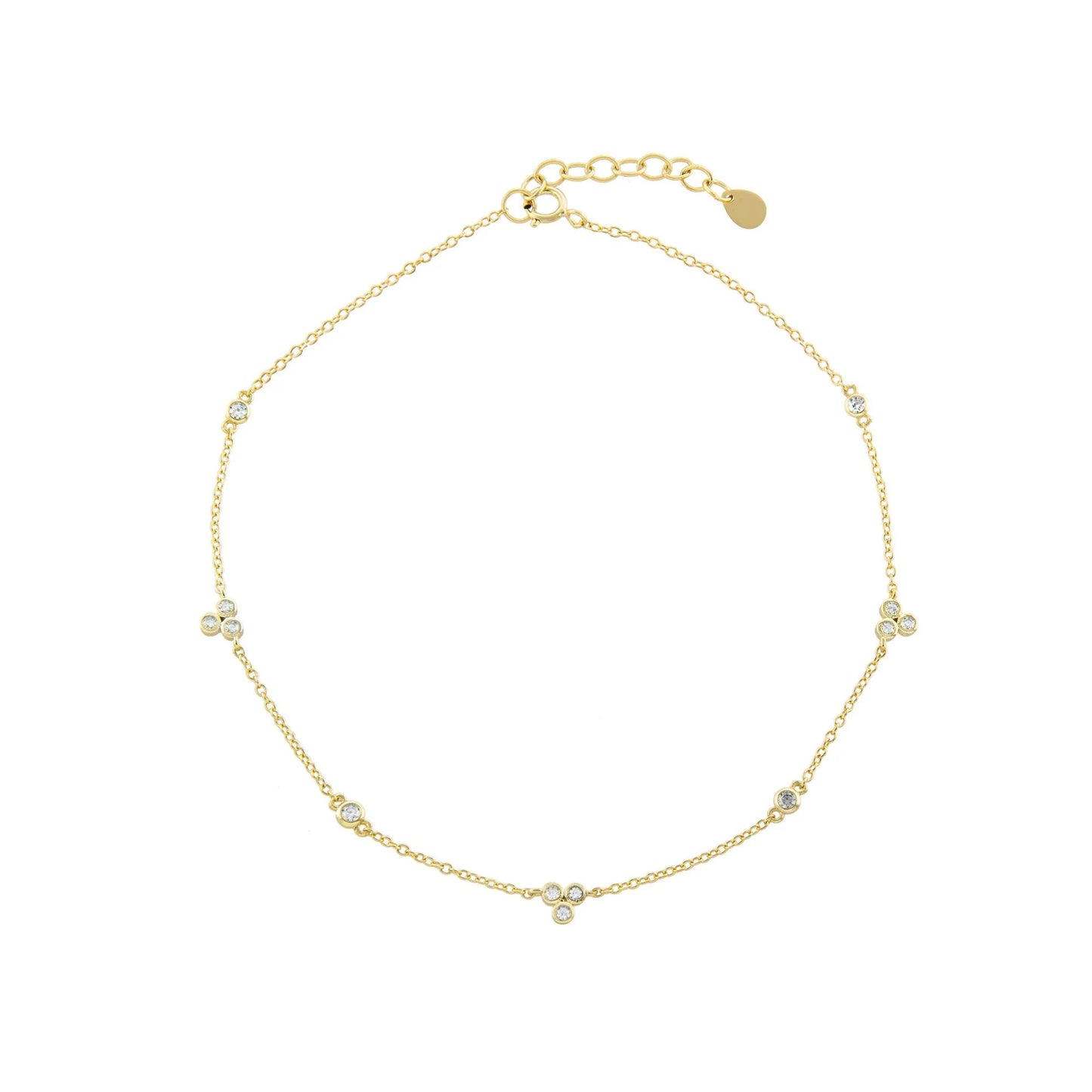 14K Gold Plated CZ Multi-Bezel Accent Anklet