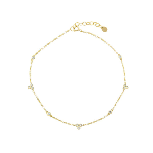 14K Gold Plated CZ Multi-Bezel Accent Anklet