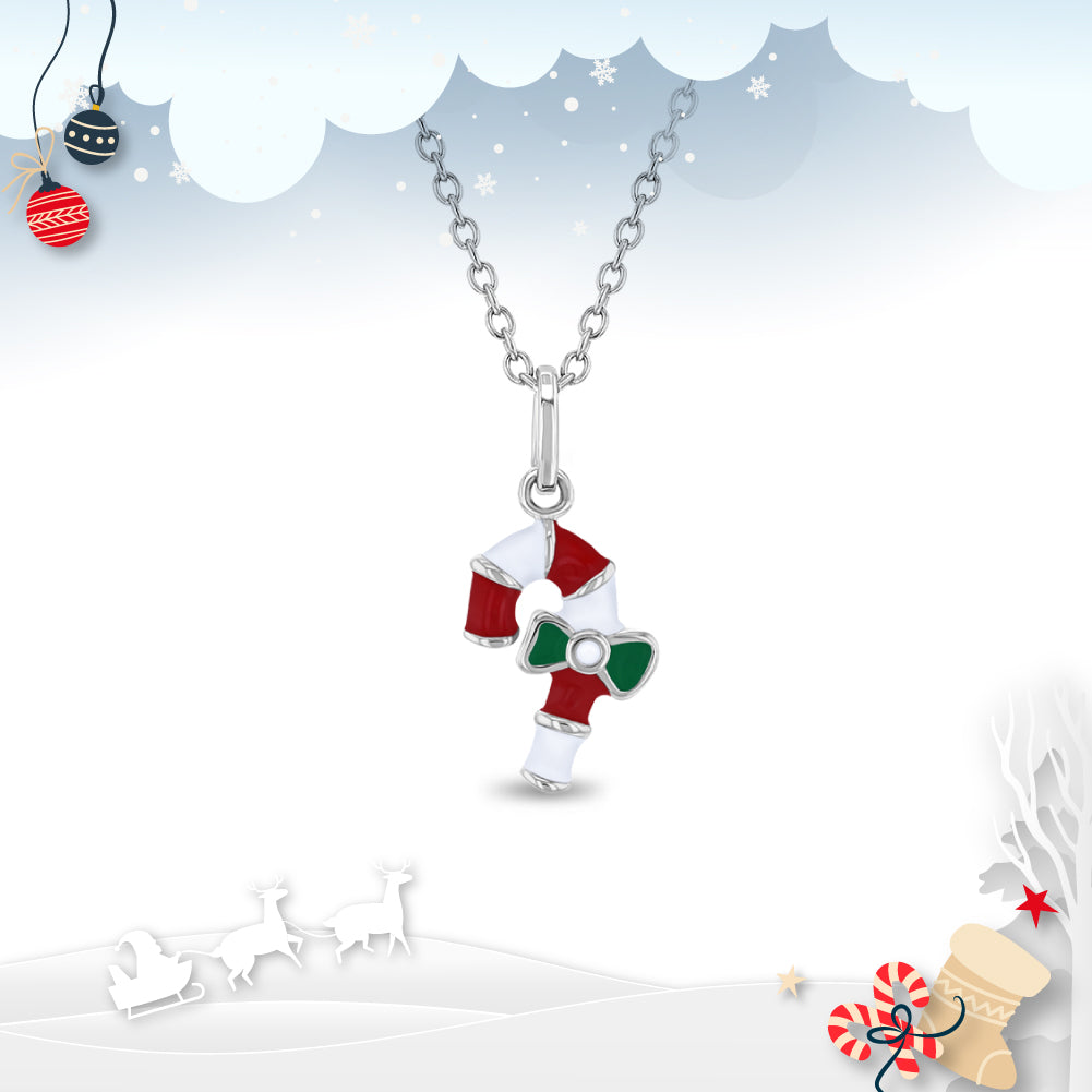 Sterling Silver Enamel Candy Cane Children's Necklace