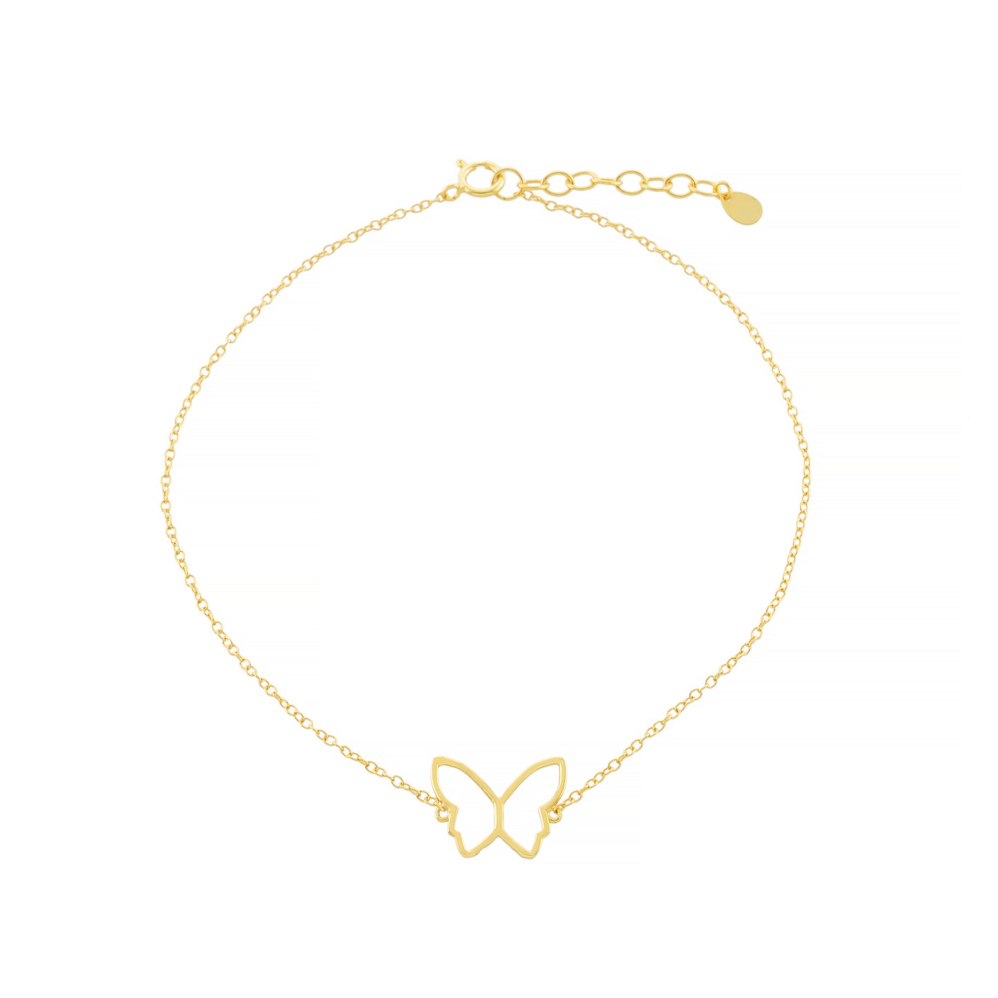 14K Gold Plated Open Butterfly Rolo Link Anklet