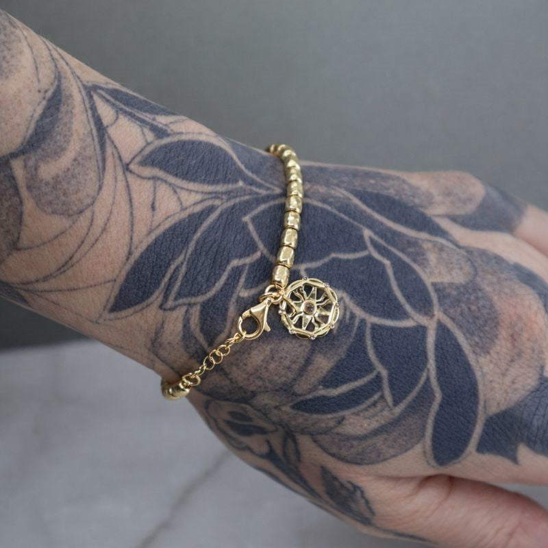 14K Gold Plated Hammered Bead Bracelet - Italian Craftsmanship