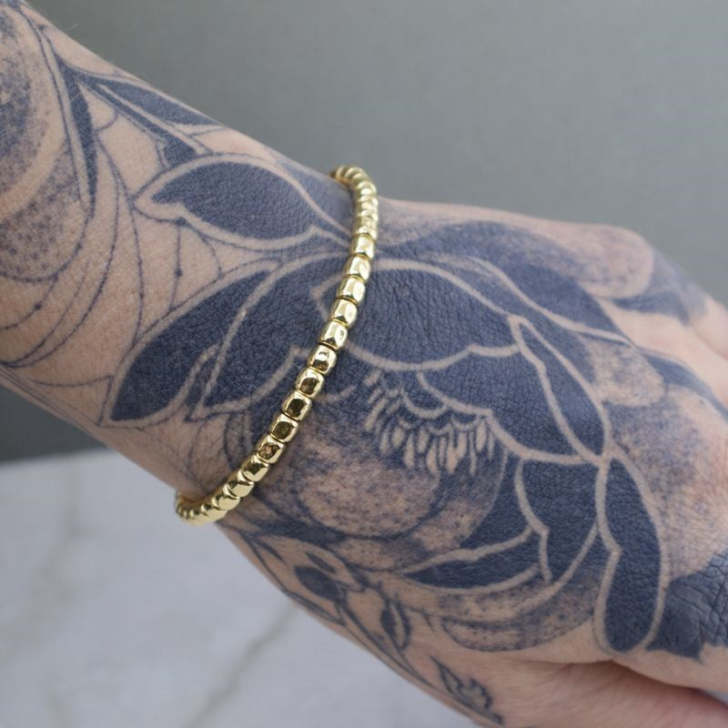 14K Gold Plated Hammered Bead Bracelet - Italian Craftsmanship