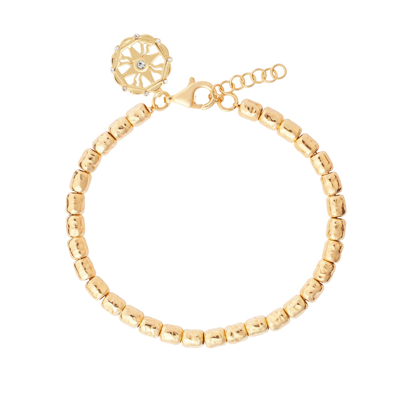 14K Gold Plated Hammered Bead Bracelet - Italian Craftsmanship