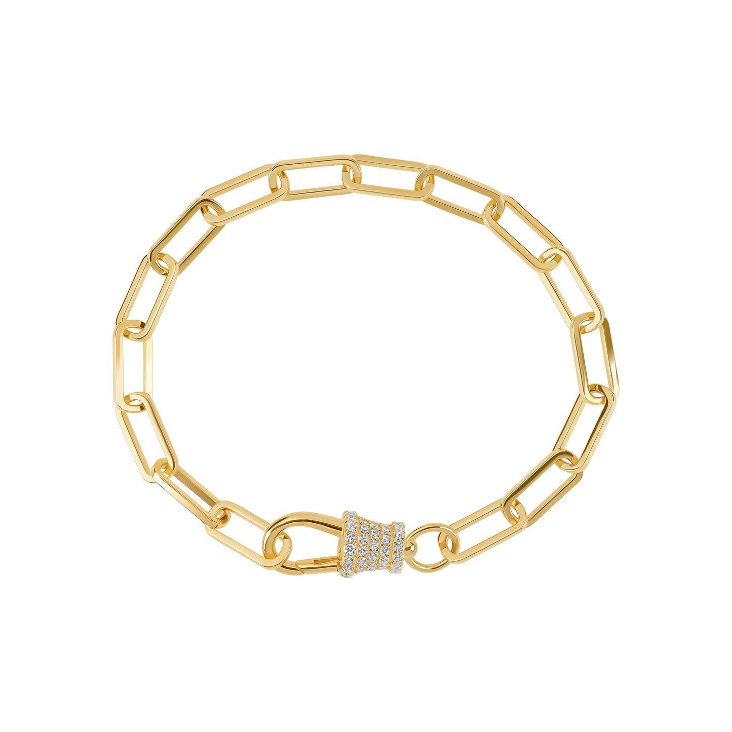 14K Gold Plated Lock Paperclip Link Bracelet with CZ Accent