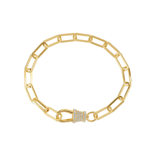 14K Gold Plated Lock Paperclip Link Bracelet with CZ Accent