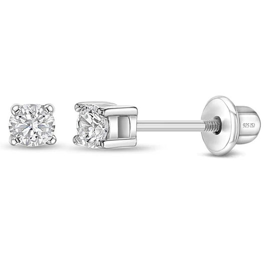 Sterling Silver Clear CZ Children's Earrings