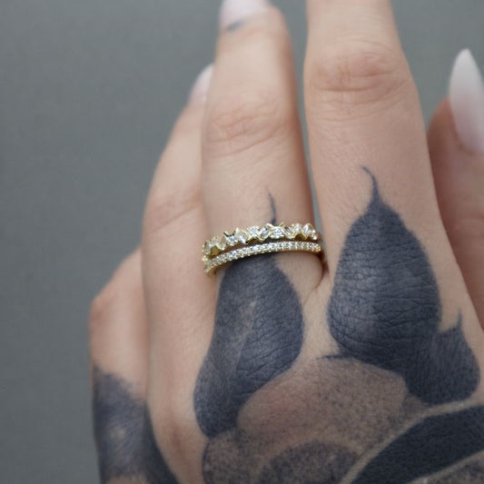 14k Gold Plated CZ Double Band Ring