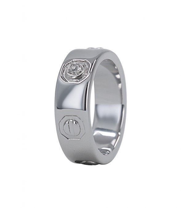 Sterling Silver Bezel Set Diamond Screw Band Ring