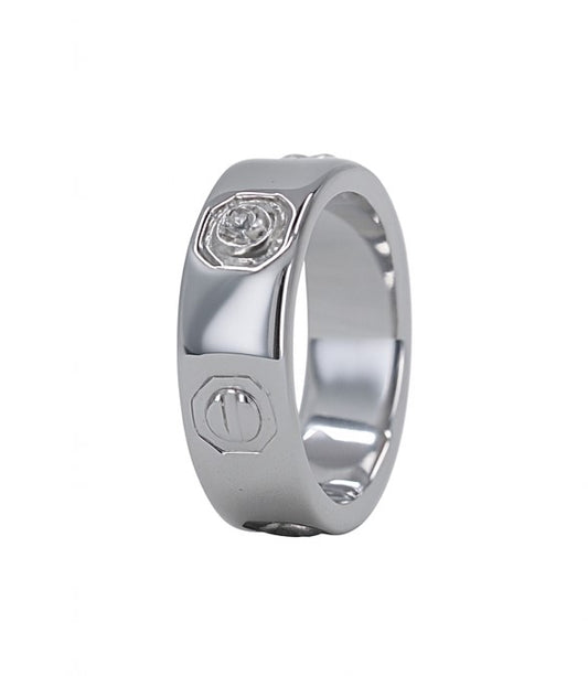 Sterling Silver Bezel Set Diamond Screw Band Ring