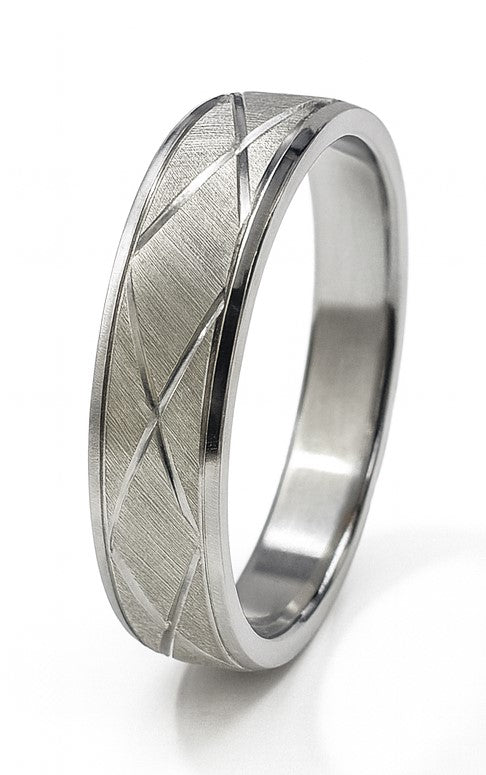 Stainless Steel 7mm Satin and High Polish Diamond-Cut Band