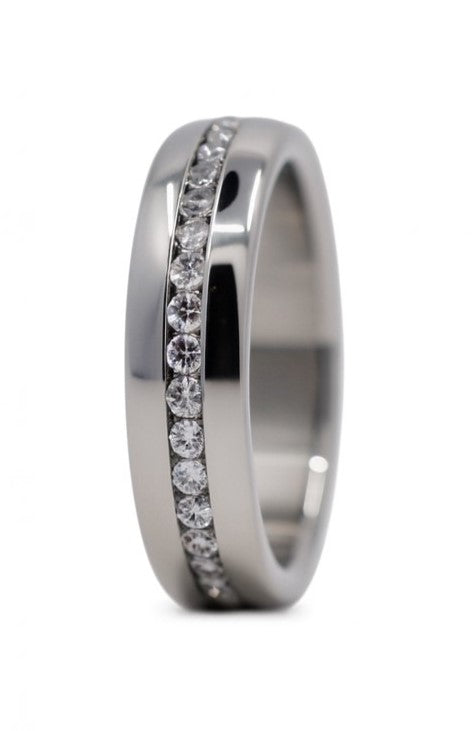 Stainless Steel Channel Set Clear CZ Eternity Band