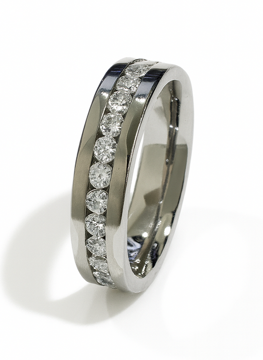 Stainless Steel Channel-Set CZ Eternity Band