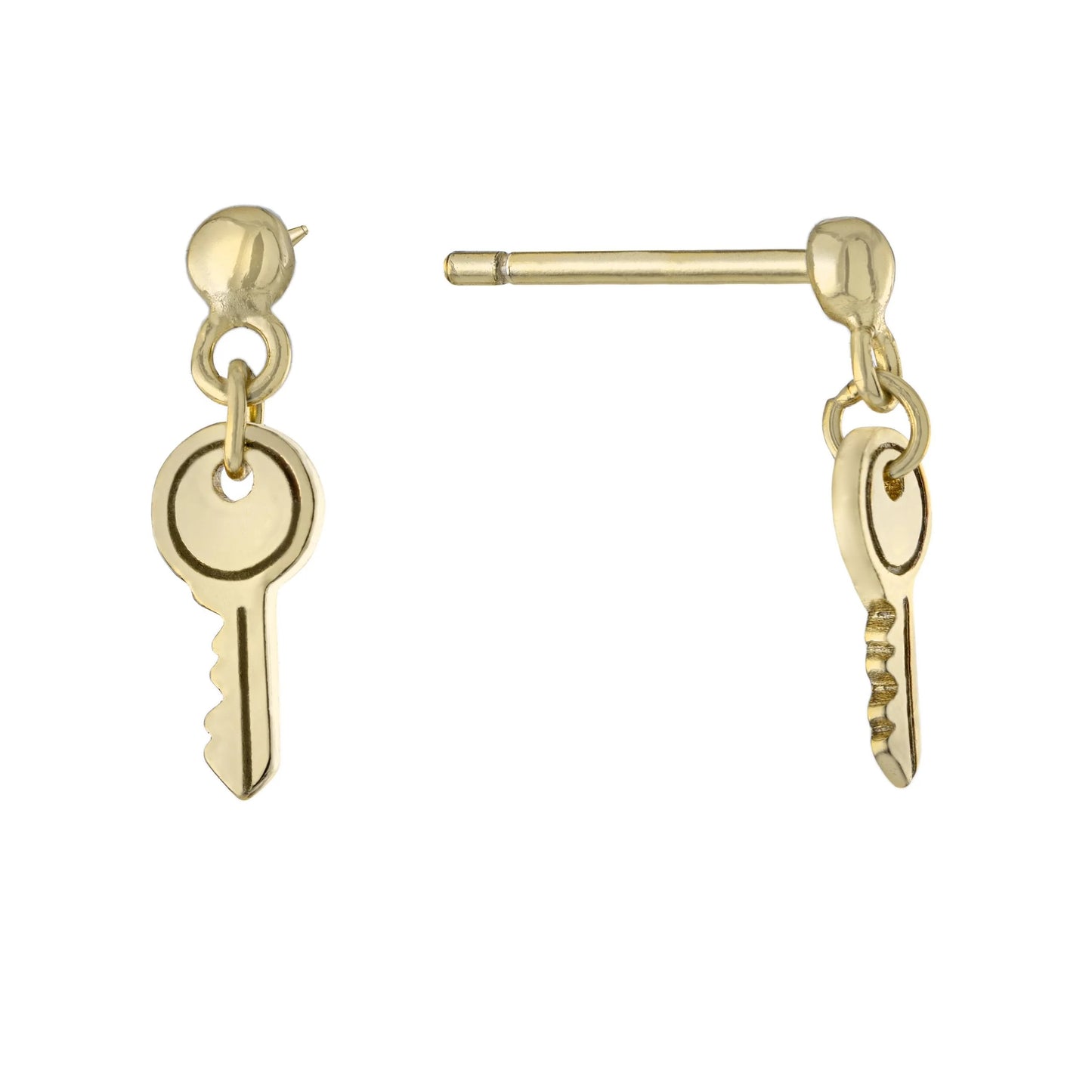 14K Gold Plated Mini Key Drop Stud Earrings