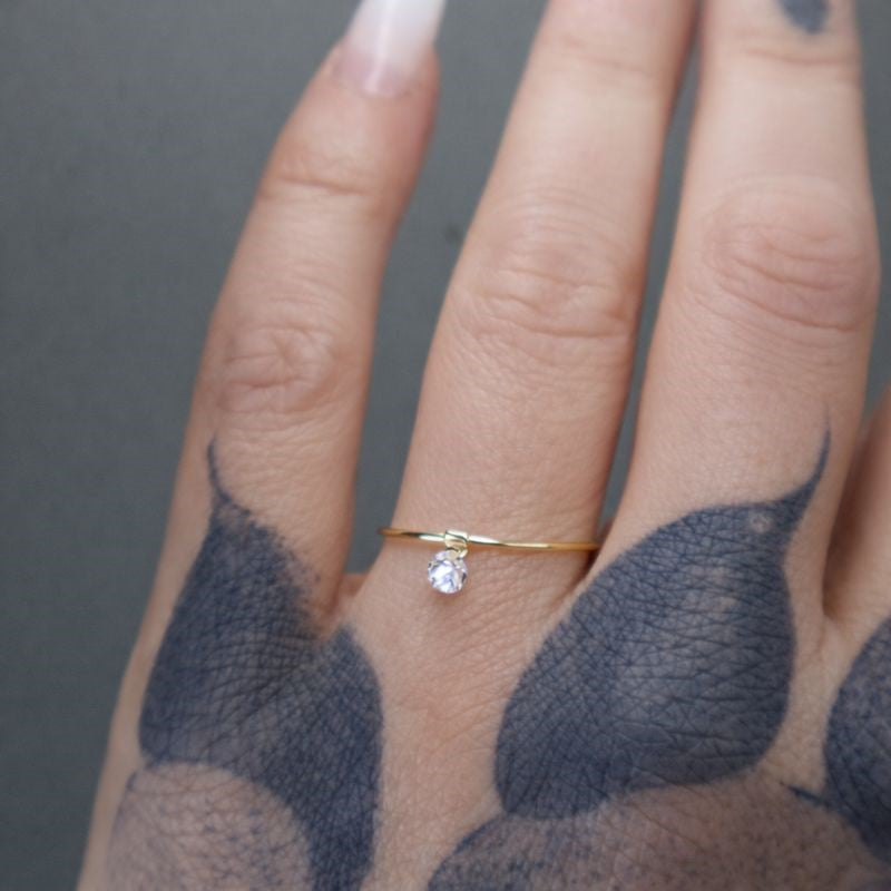 14k Gold Plated Dangle CZ Ring