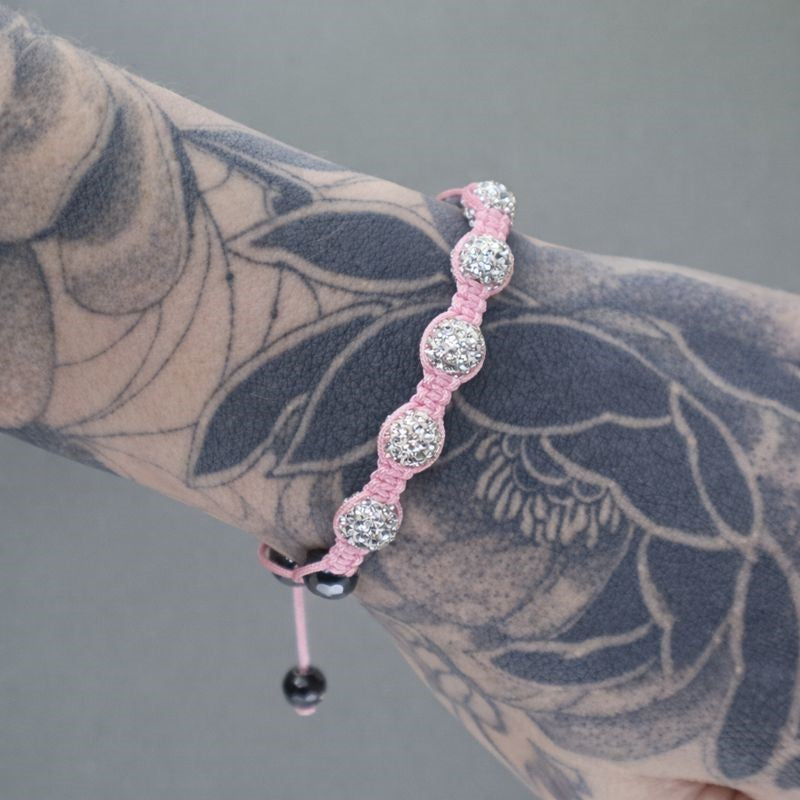 White Swarovski® Crystal & Hematite Bead Macramé Adjustable Bracelet