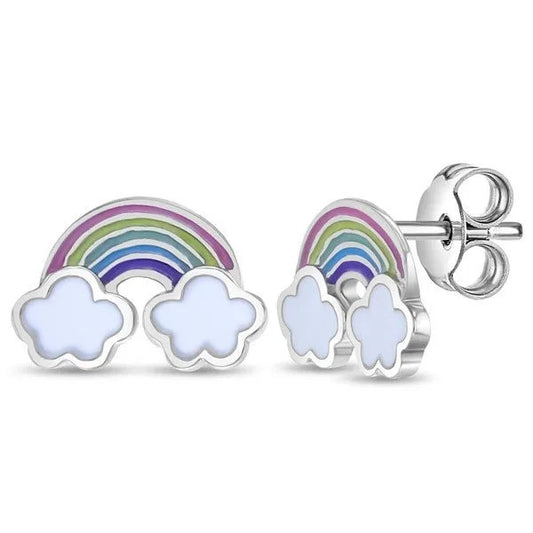Sterling Silver Enamel Rainbow Children's Earrings
