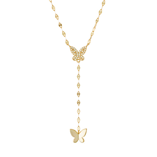 14K Gold Plated CZ Butterfly Y-Necklace