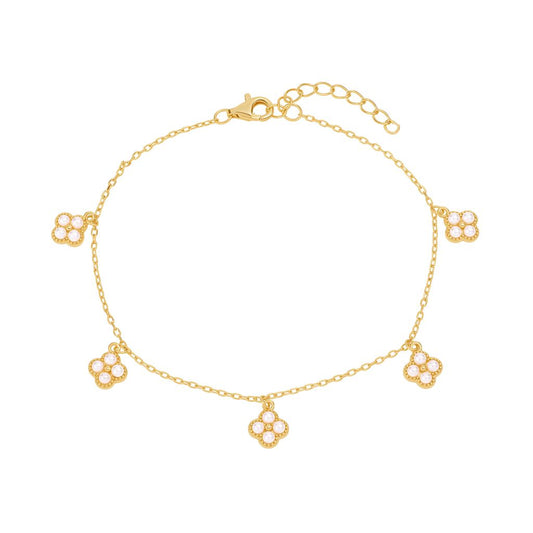 14k Gold Plated Multi Pearl Clover Bracelet