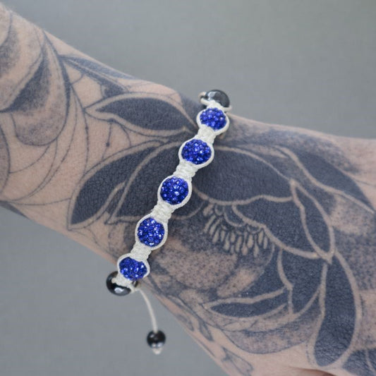 Blue Swarovski® Crystal & Hematite Bead Macramé Adjustable Bracelet