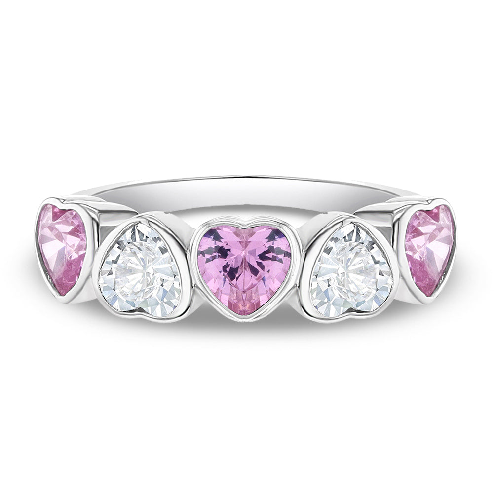 Sterling Silver Pink & Clear Heart CZ Children's Ring